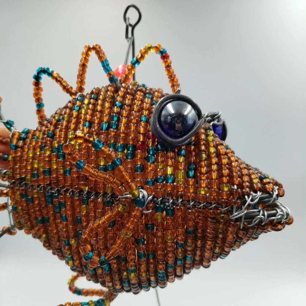 Beaded Wire Marine Life Fish Seahorse Ornaments Lot 3 Coastal Home Decor Folk